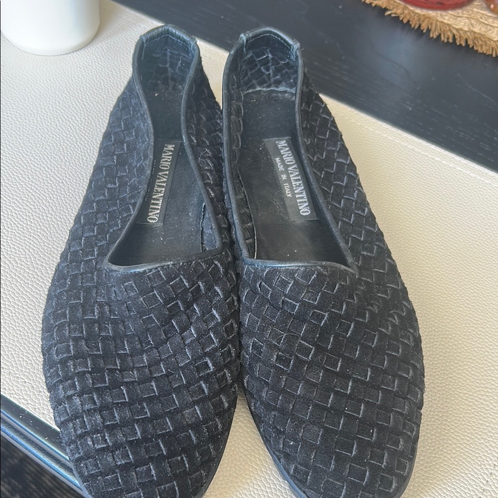 Mario Valentino Elegant Black Woven Slip-Ons